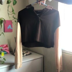 Brown button down long sleeve crop top